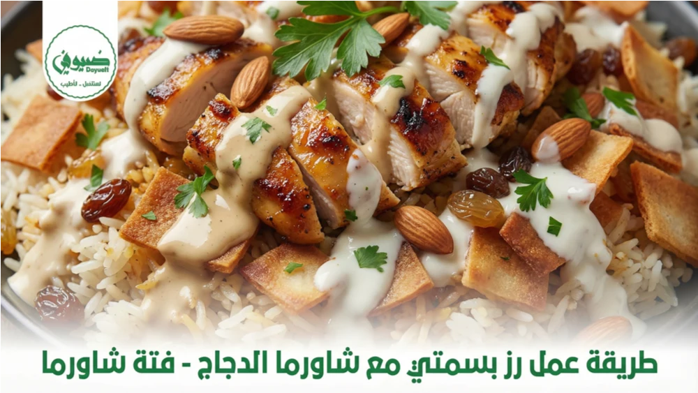 طريقة عمل رز بسمتي مع شاورما الدجاج-فتة شاورما