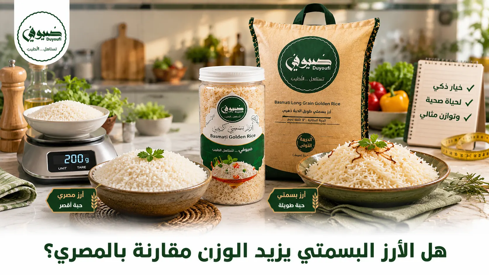هل الأرز البسمتي يزيد الوزن مقارنة بالمصري؟